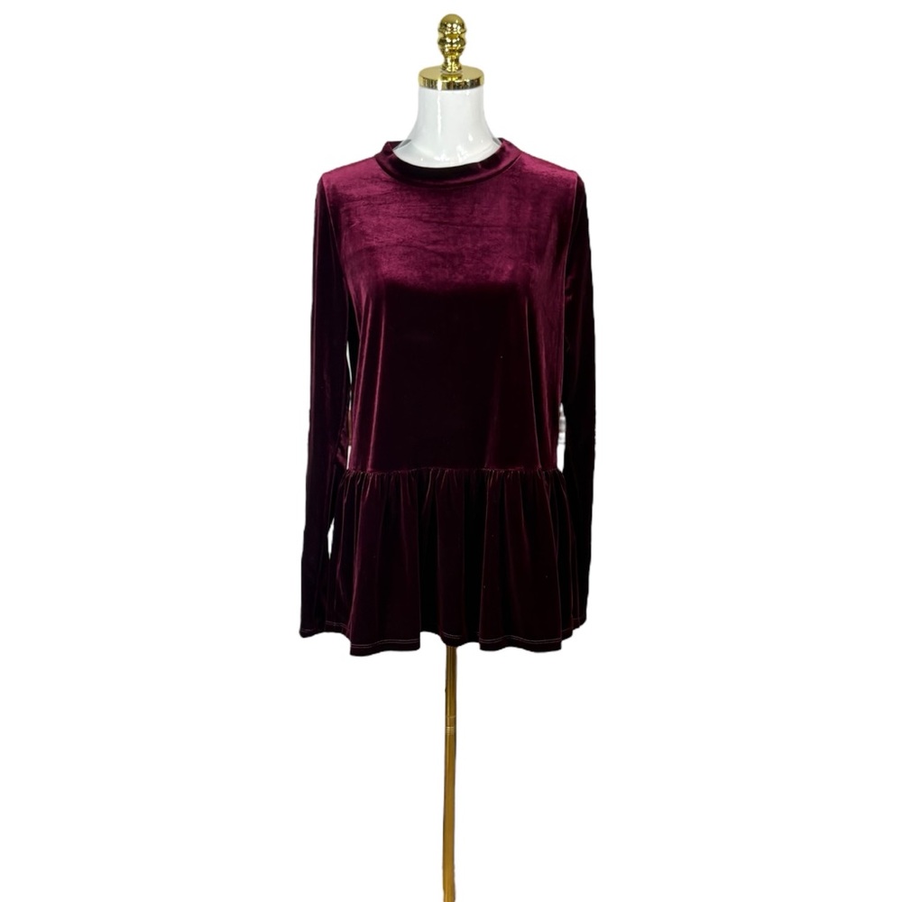 Woman’s E. Luna maroon velvet peplum top size M